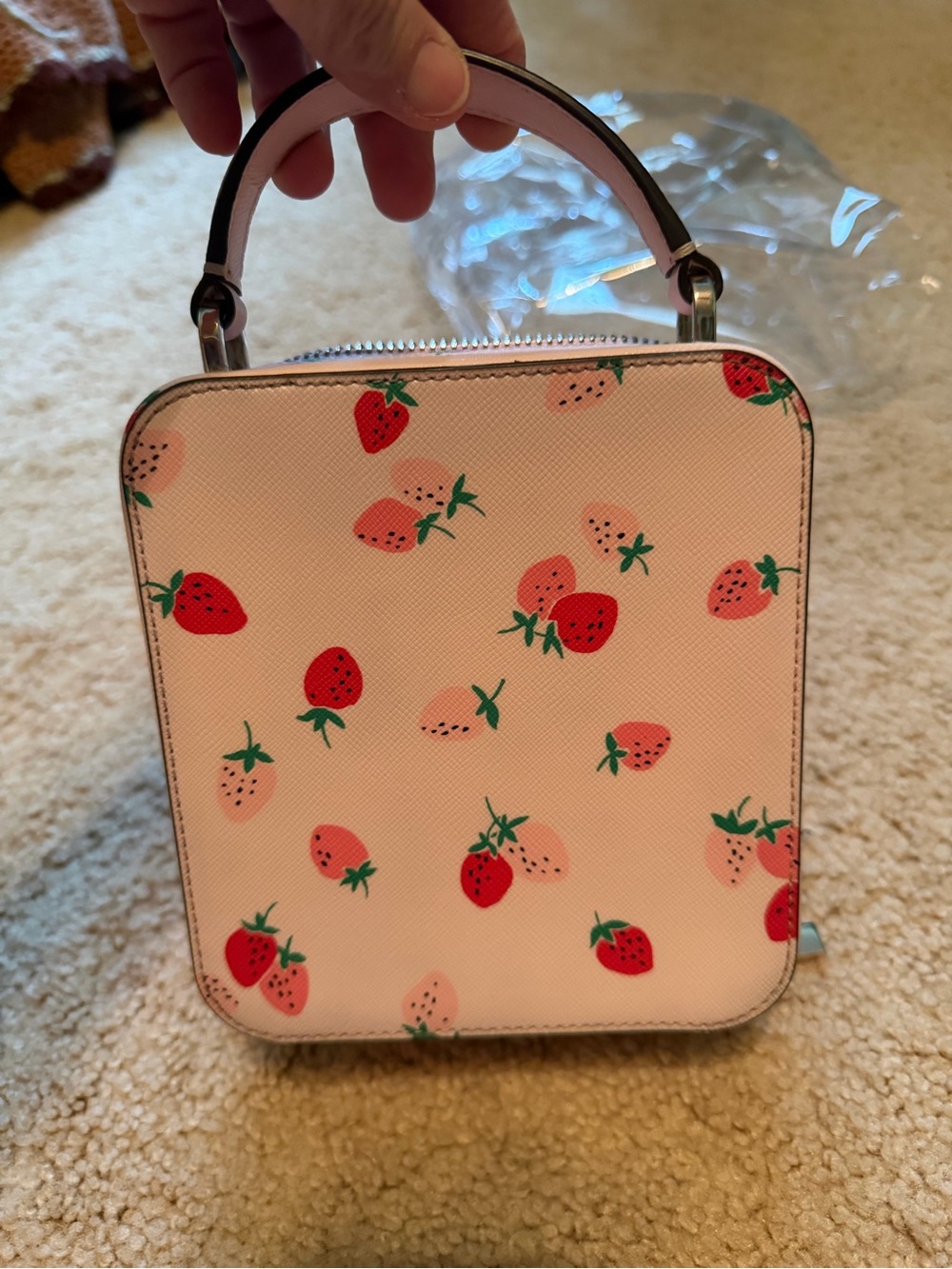 kate spade Pink Strawberry Print Mini Crossbody Top-Handle Bag - Picture 2 of 10